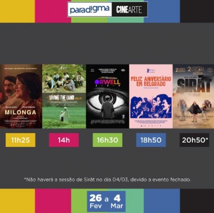Programação do Paradigma Cine Arte, de 26/02 a 04/03