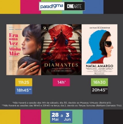 Programação do Paradigma Cine Arte, de 28 de maio a 03 de junho